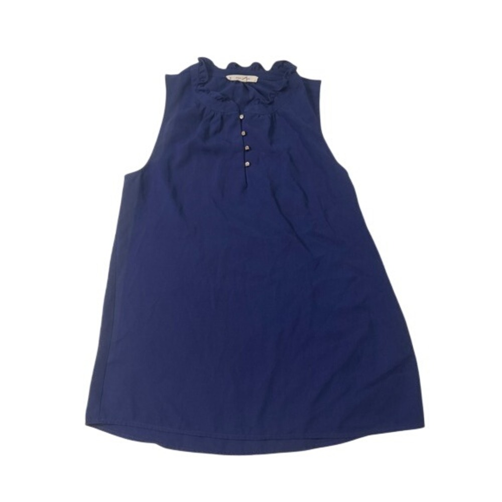 41Hawthorn Sleeveless Blouse Women Small Navy Blue Excellent Ruffle Neck Button